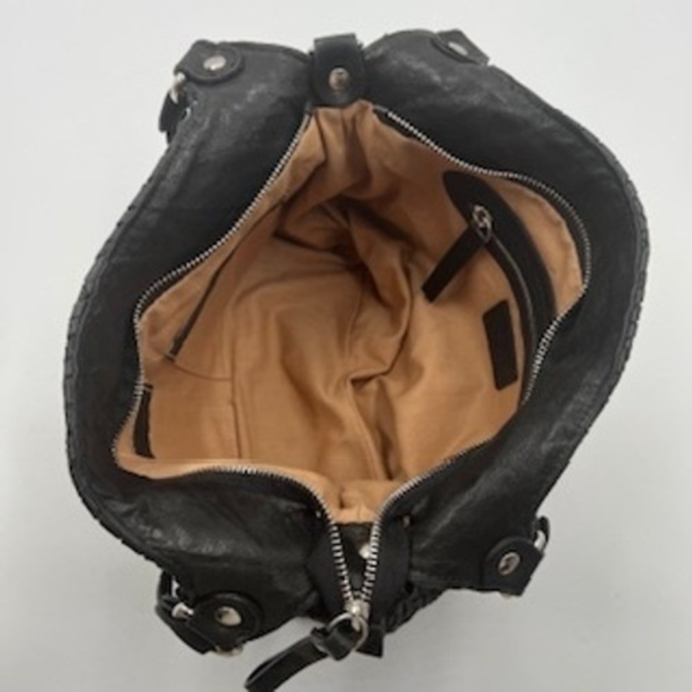 Enzo Poli Black Woven Leather Hobo Shoulder Bag‎ Silver Hardware Medium - Picture 9 of 16